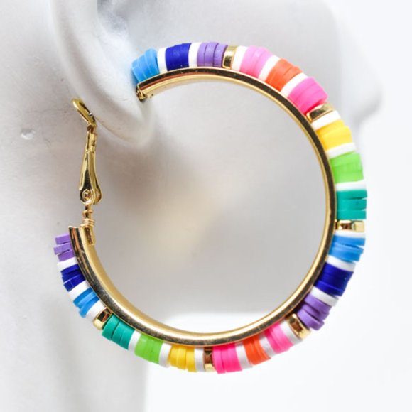 (C) COLORFUL RUBBER DISC GOLD TONE LEVERBACK HOOPS - Picture 6 of 12